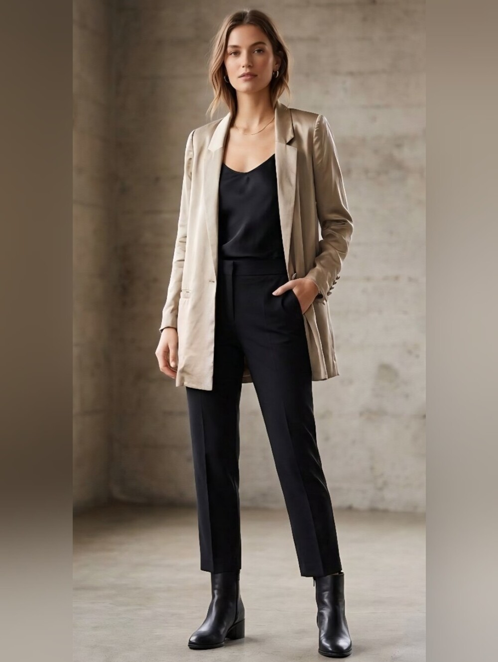 Diane Von Furstenberg Womens 6 Beige Cupro Satin Single Button Blazer Jacket